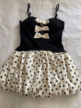 Black & Cream Polka Dot Bow Party Dress